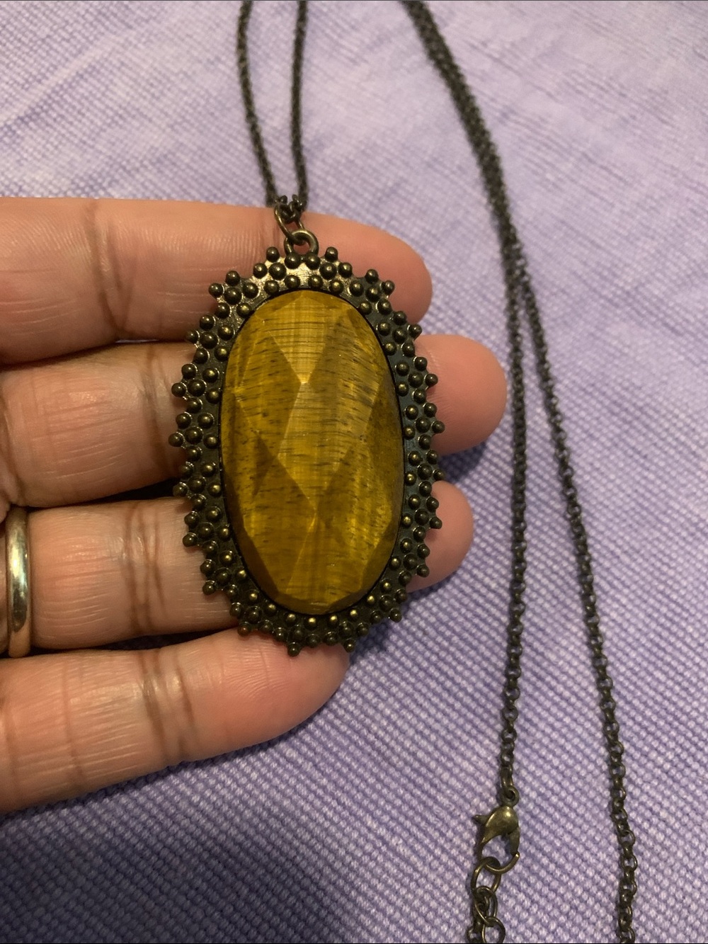 Vintage Tiger's Eye Oval Stone Pendant Necklace